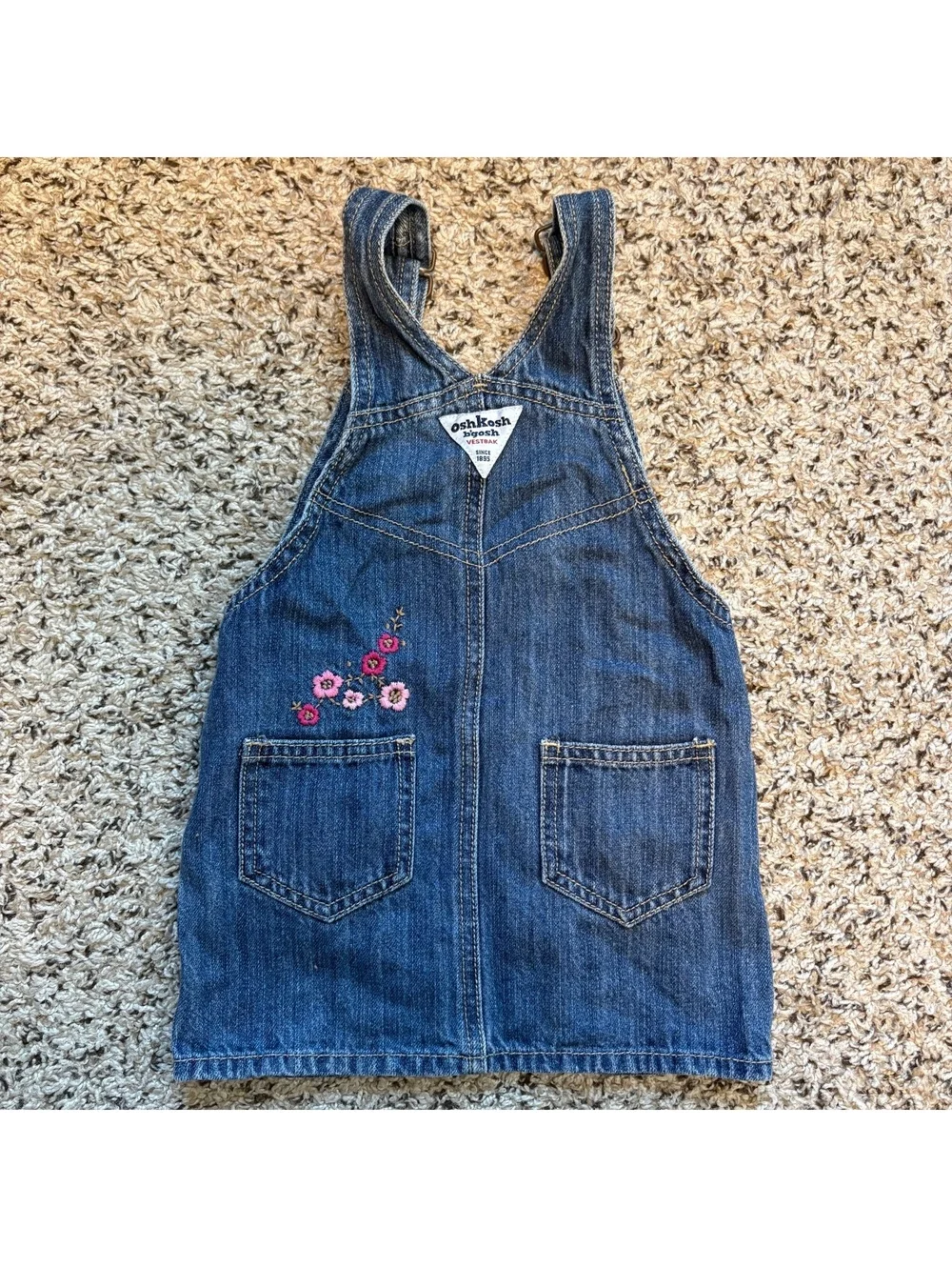 Vintage OshKosh B’Gosh Overalls 24 Months Floral Embroidered Denim Girls 90s Y2K